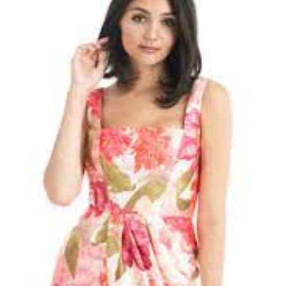 Nandashe Women's Floral Scoop Neck Midi Dress With Pockets - 3/4 Sleeve Cocktail Party Dress